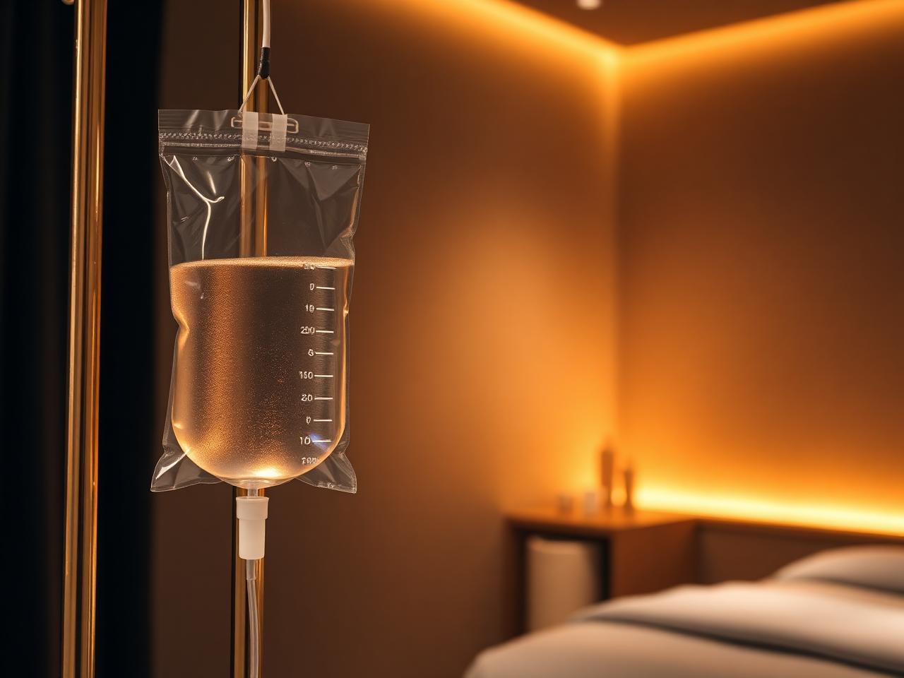 IV hydration drip on a gold stand