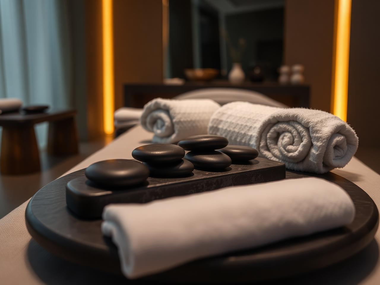 Warm towels and stones in the VYBZ massage suite